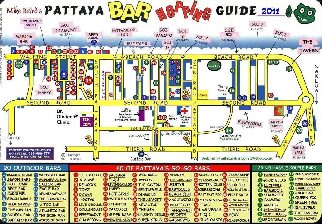 Карты отелей, кафе и баров Паттайи, Таиланд